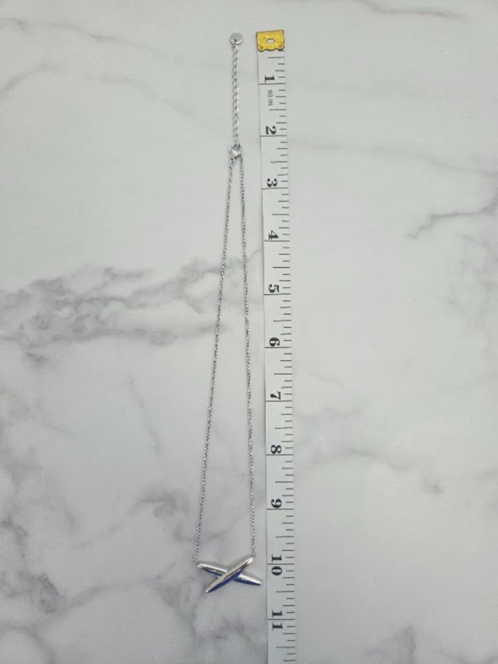Silver Tone Minimalist Crossed X Pendant Necklace Adjustable - Picture 8 of 16